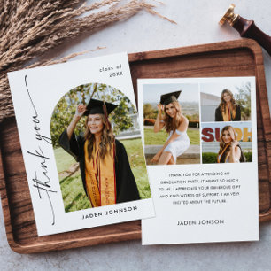 Cartão De Agradecimento Foto de 4 Graduação Simples Elegante Minimalista