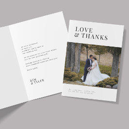 Cartão De Agradecimento Foto de amor e obrigados casamento moderno minimal