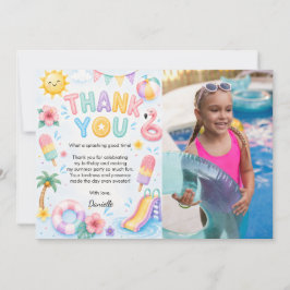 Cartão De Agradecimento Foto de Aniversário com Aquarela Caprichosa e Brin