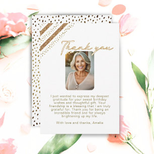 Cartão De Agradecimento Foto de Aniversário com Brilho Dourado Elegante