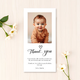 Cartão De Agradecimento Foto de Aniversário com Letra Preta Minimalista Mo
