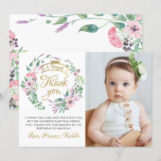 Cartão De Agradecimento Foto de aniversário da Dourada Princesa Floral Pri