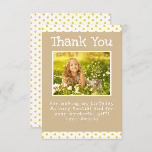 Cartão De Agradecimento Foto de Aniversário da Garota de Padrão Amarelo-Bo