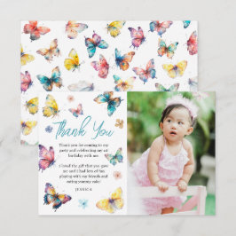 Cartão De Agradecimento Foto de aniversário da linda menina borboleta