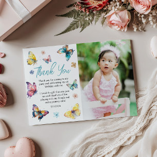 Cartão De Agradecimento Foto de aniversário da linda menina borboleta