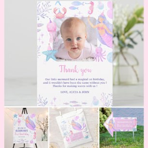 Cartão De Agradecimento Foto de aniversário de 1 ano da Menina Debaixo do 
