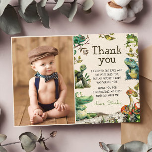 Cartão De Agradecimento Foto de Aniversário de 1 Ano dos Répteis Kids