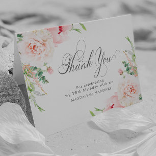 Cartão De Agradecimento Foto de Aniversário de 75 Anos Rosa Floral Doblada