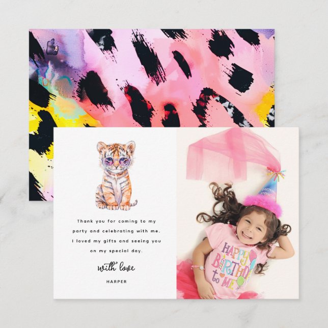 Cartão De Agradecimento Foto de aniversário de animal de safari fofo (Frente/Verso)