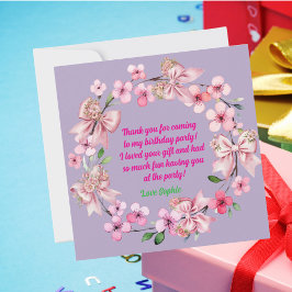 Cartão De Agradecimento Foto de aniversário de Arco Floral Cor-de-Rosa, Fi