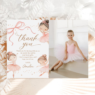 Cartão De Agradecimento Foto de Aniversário de Bailarina Coquete Rosa Eleg