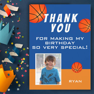 Cartão De Agradecimento Foto de Aniversário de Crianças de Basquetebol Fof