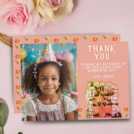 Cartão De Agradecimento Foto de Aniversário de Desenho de Flor de Porta Lá