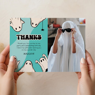 Cartão De Agradecimento Foto de aniversário de Halloween azul fofo