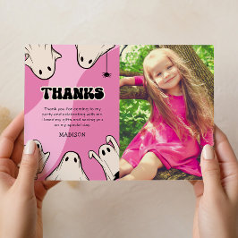 Cartão De Agradecimento Foto de Aniversário de Halloween Rosa Fofo