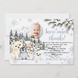 Cartão De Agradecimento Foto de Aniversário de Inverno Onederland Animais 