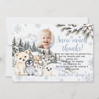 Cartão De Agradecimento Foto de Aniversário de Inverno Onederland Animais