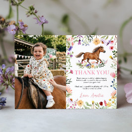Cartão De Agradecimento Foto de Aniversário de Menina com Cavalos Rústicos