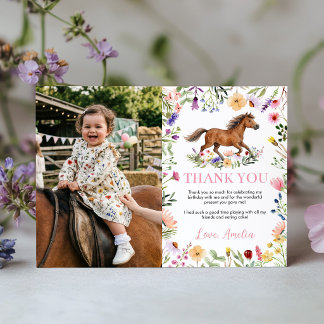 Cartão De Agradecimento Foto de Aniversário de Menina com Cavalos Rústicos