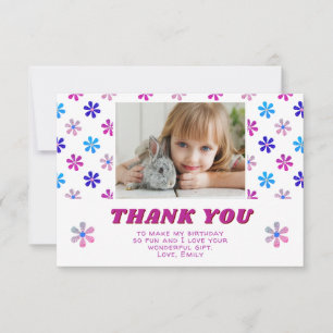 Cartão De Agradecimento Foto de Aniversário de Menina com Flores Coloridas