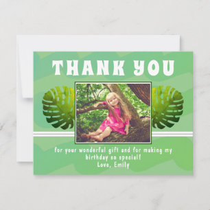 Cartão De Agradecimento Foto de Aniversário de Menina com Folha Tropical V