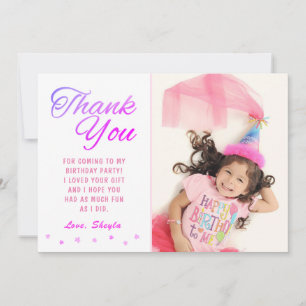 Cartão De Agradecimento Foto de Aniversário de Menina Estrela Rosa Fofa