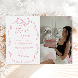 Cartão De Agradecimento Foto de Aniversário de Menina Rosa com Arco Desenh