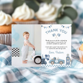 Cartão De Agradecimento Foto de Aniversário de Menino com Carro de Corrida