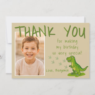 Cartão De Agradecimento Foto de aniversário de menino com T-Rex Dinossauro