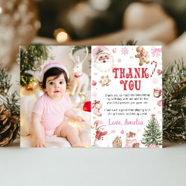 Cartão De Agradecimento Foto de Aniversário de Natal com Papai Noel Retrô