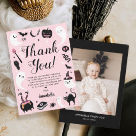 Cartão De Agradecimento Foto de aniversário do Dia das Bruxas Rosa