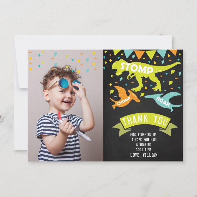 Cartão De Agradecimento Foto de aniversário do Dinosaur (Frente)
