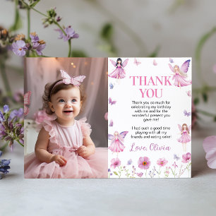 Cartão De Agradecimento Foto de Aniversário do Jardim Floral de Fada Mágic