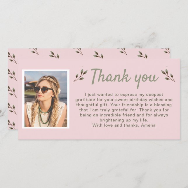 Cartão De Agradecimento Foto de Aniversário do Modern Twigs (Frente/Verso)