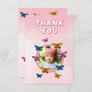 Cartão De Agradecimento Foto de Aniversário do Padrão de Borboleta Cor-de-