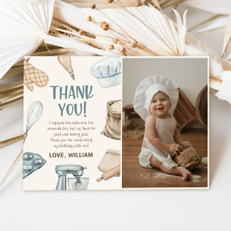 Cartão De Agradecimento Foto de Aniversário do Pastel Watercolor Baking Bo