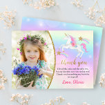 Cartão De Agradecimento Foto de aniversário do Rainbow Floral Magical Unic<br><div class="desc">Cartões de agradecimentos de Foto de Aniversário do Rainbow Floral Magical Unicorn Girl</div>