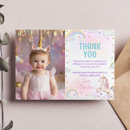 Cartão De Agradecimento Foto de Aniversário do Unicórn Rainbow