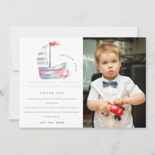Cartão De Agradecimento Foto de Aniversário para Crianças de veleiro Verme