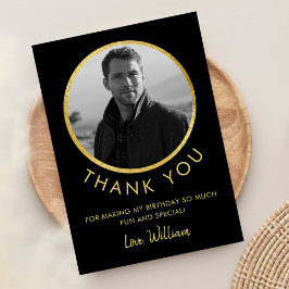 Cartão De Agradecimento Foto De Aniversário Preta E Dourada