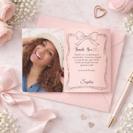 Cartão De Agradecimento Foto de aniversário rosa dourado arco manuscrito