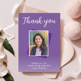 Cartão De Agradecimento Foto de Aniversário Roxo Moderno
