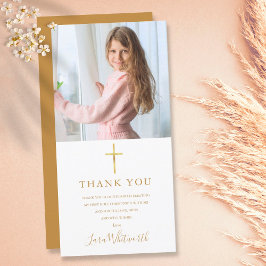 Cartão De Agradecimento Foto de assinatura do ouro Primeira Comunhão Sagra