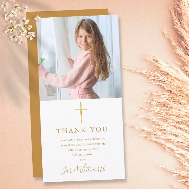 Cartão De Agradecimento Foto de assinatura do ouro Primeira Comunhão Sagra (Criador carregado)