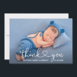 Cartão De Agradecimento Foto de Bebê Cardíaco com Script de Caligrafia Mod<br><div class="desc">Moderno Minimalista Simples Caligrafia Script Heart New Baby Photo Cartões de agradecimentos</div>