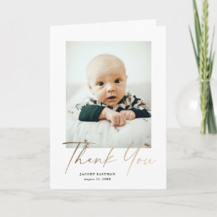 Cartão De Agradecimento Foto de Bebê com Letra Dourada Elegante