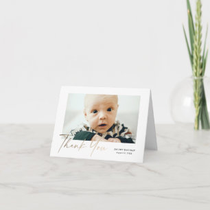 Cartão De Agradecimento Foto de Bebê com Letra Dourada Elegante e Pequena
