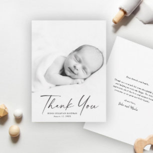 Cartão De Agradecimento Foto de Bebê com Letra Moderna