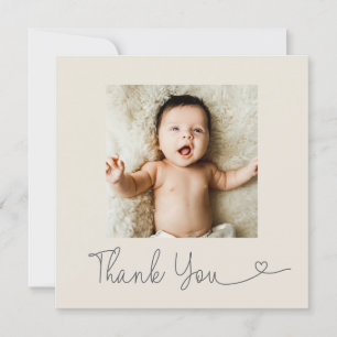 Cartão De Agradecimento Foto de Bebê Coração Moderno Chá de Bebê bege