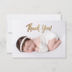 Cartão De Agradecimento Foto de Bebê Personalizada de Script Dourado Eleg